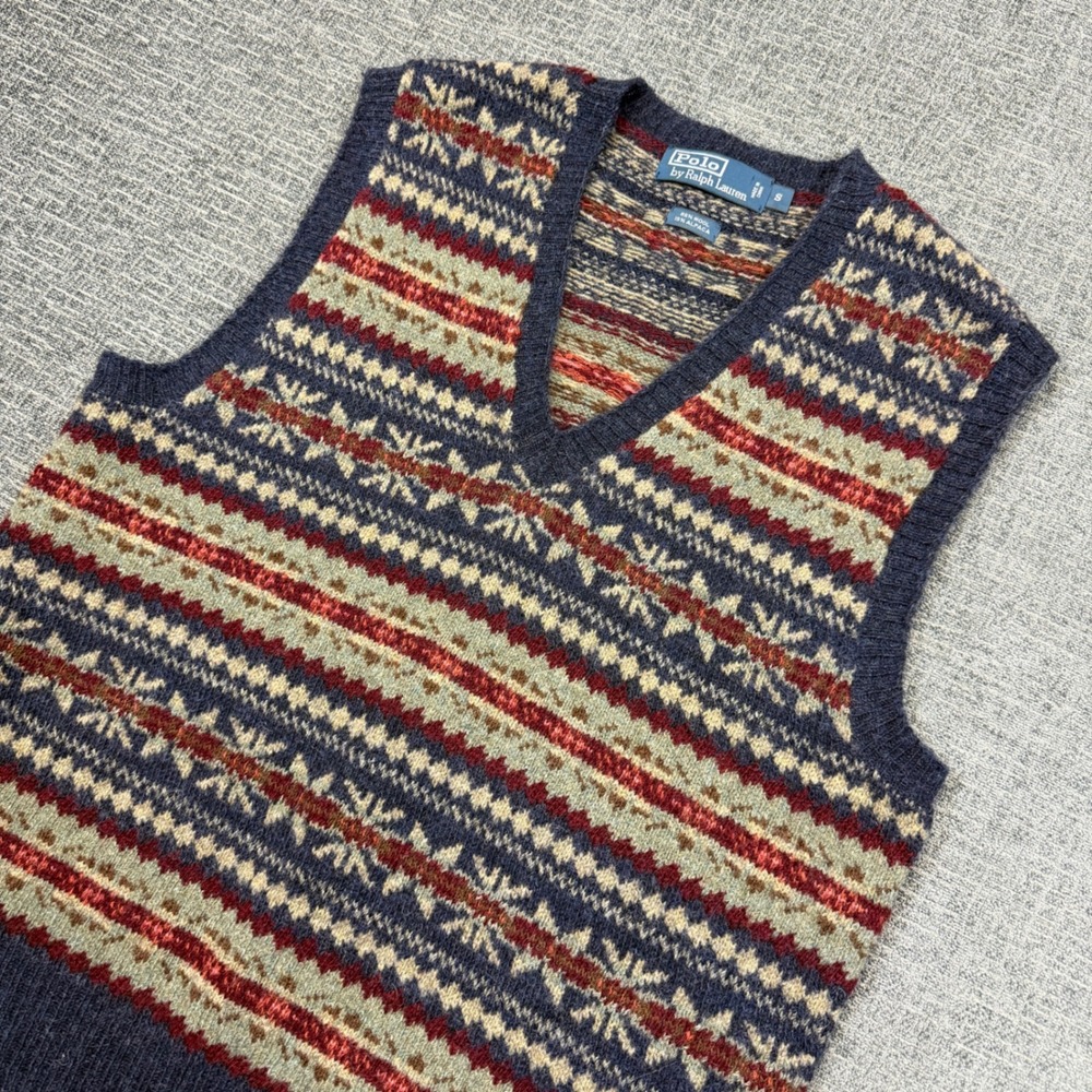 Vintage Polo Ralph Lauren Sweater Vest Mens S Navy Fair Isle Wool Alpaca V Neck